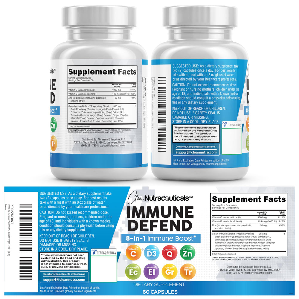 Clean Nutraceuticals Vegan Immune Support label showing 60 capsules.