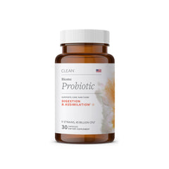 Clean Program Daily Probiotic bottle front view highlighting gut health support and daily wellness.