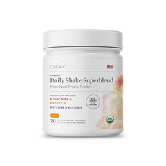 Clean Program vanilla protein powder tub for daily protein and gut support.