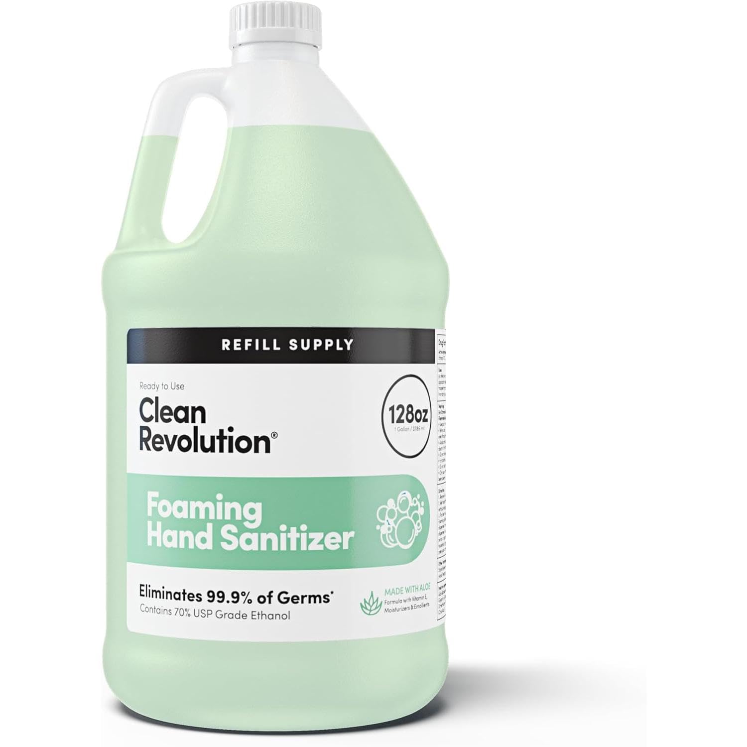 Clean Revolution foaming hand sanitizer bottle showing quick foam application for clean, refreshed hands
