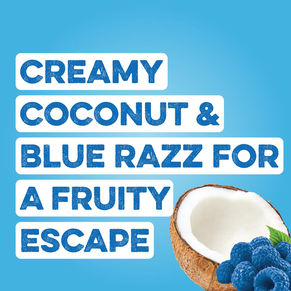 Clear Protein Blue Bahama in glass with ice for a juicy post-workout option