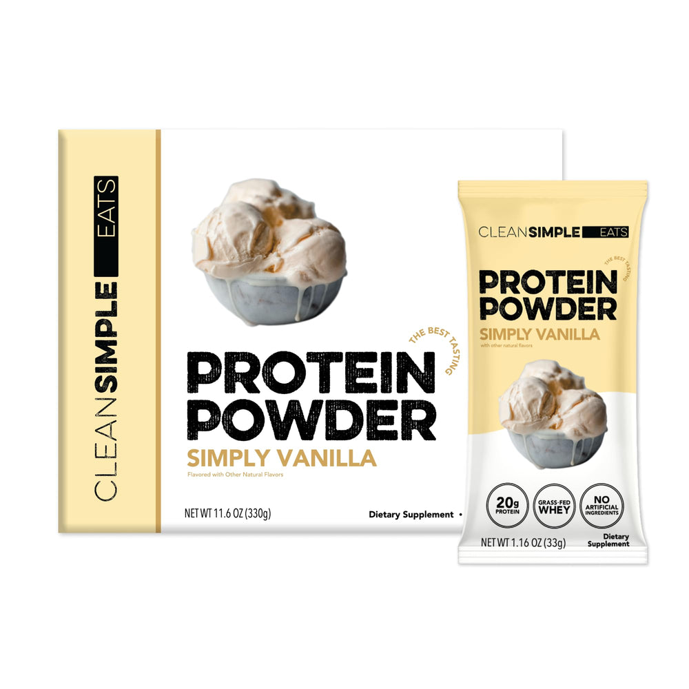 Clean Simple Eats Simply Vanilla stick pack for quick on-the-go protein.