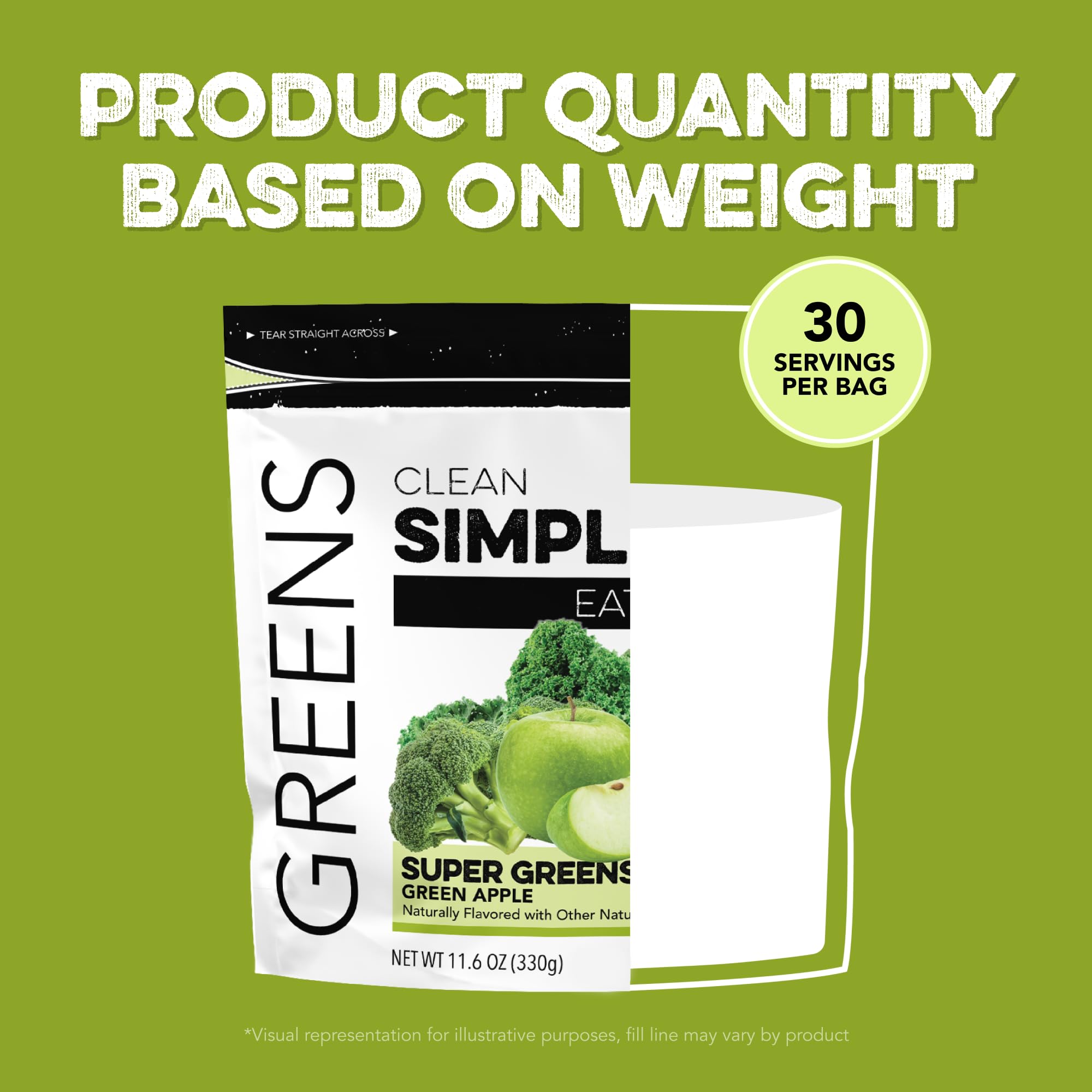 Clean Simple Eats Super Greens apple flavor in a smoothie mix.