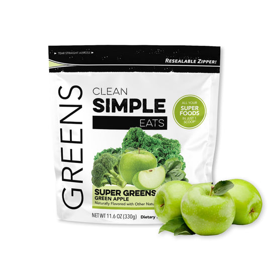 Clean Simple Eats Super Greens bottle pour for quick on-the-go greens.