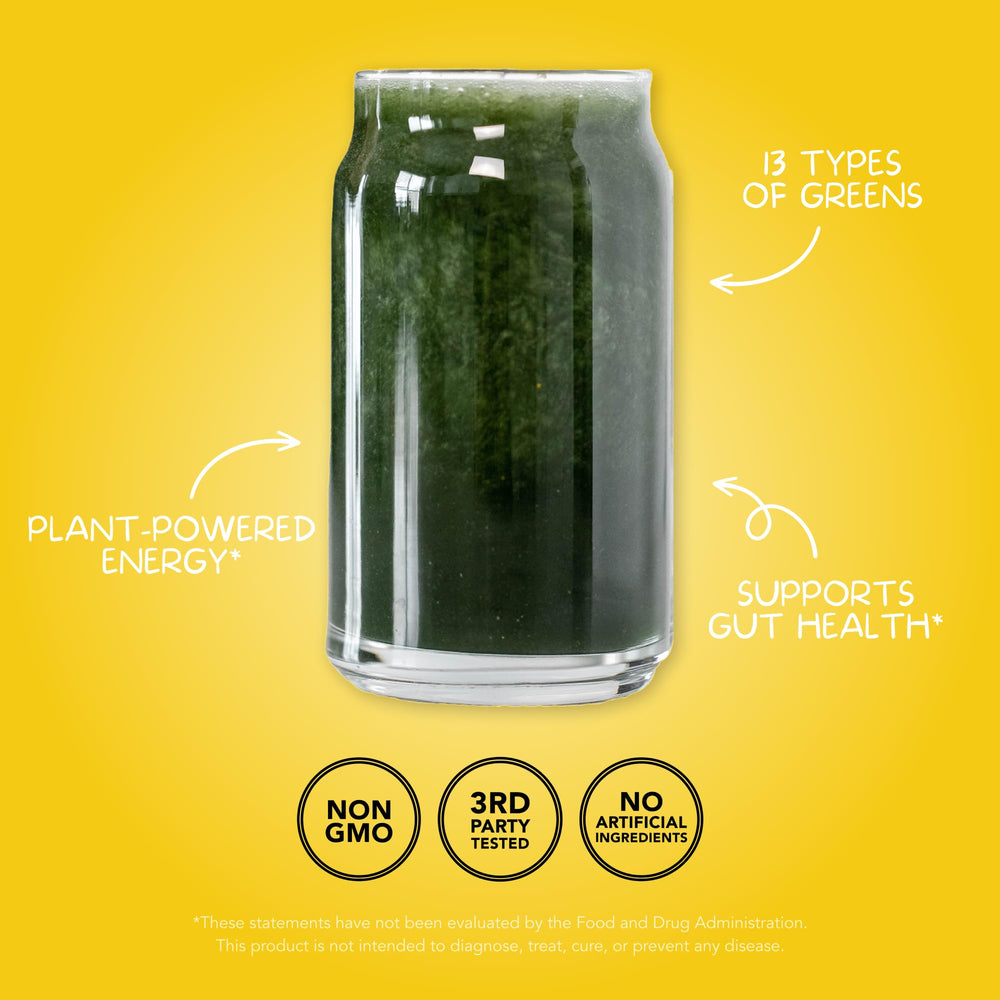 Clean Simple Eats Super Greens powder ingredients blend featuring chlorella and spirulina
