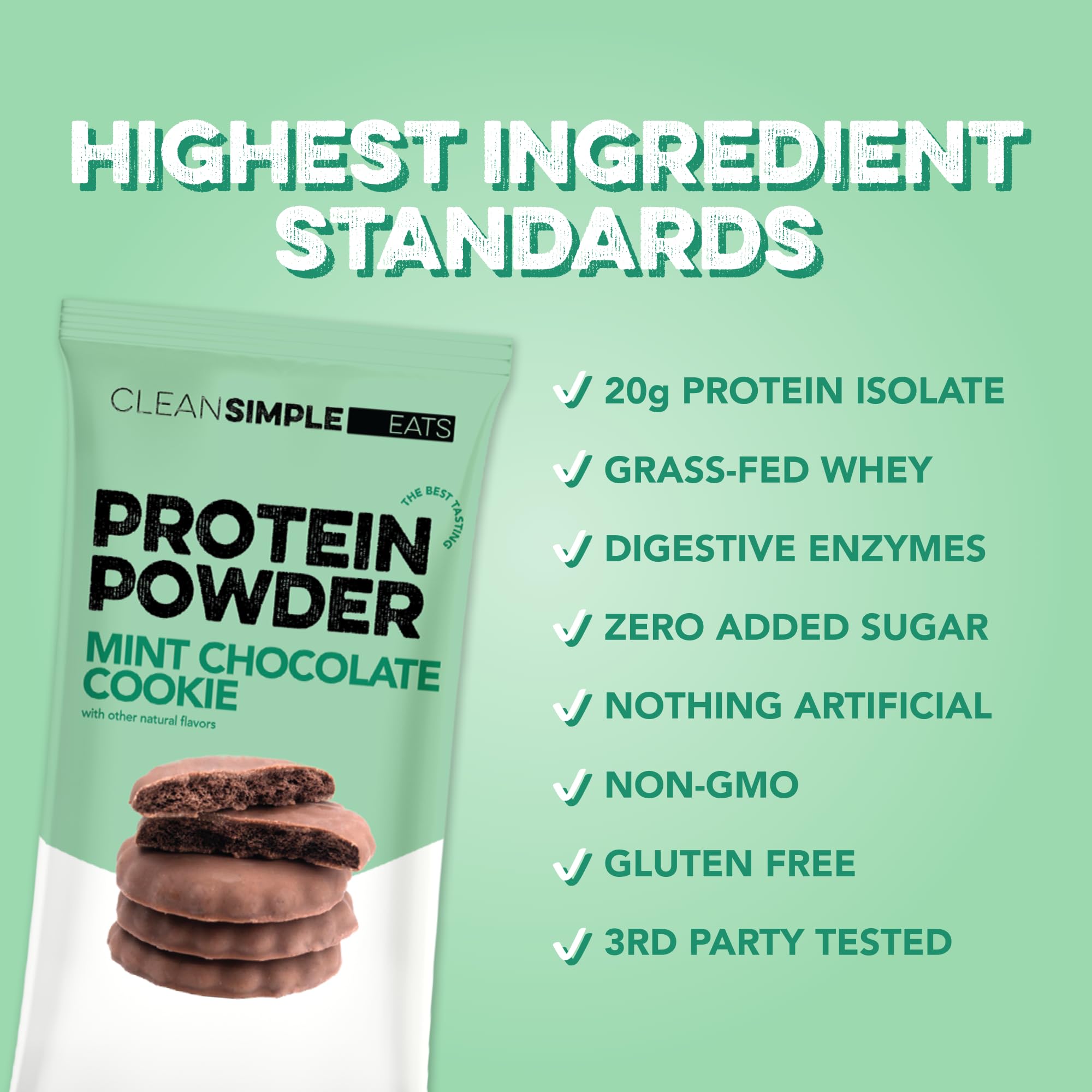 Clean Simple Eats whey protein ingredients label showing gluten-free, clean ingredients