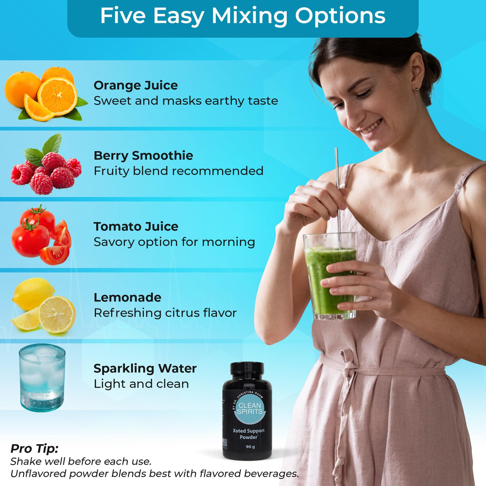 Clean Spirits Xoted Support powder dissolves quickly in water for smooth recovery.