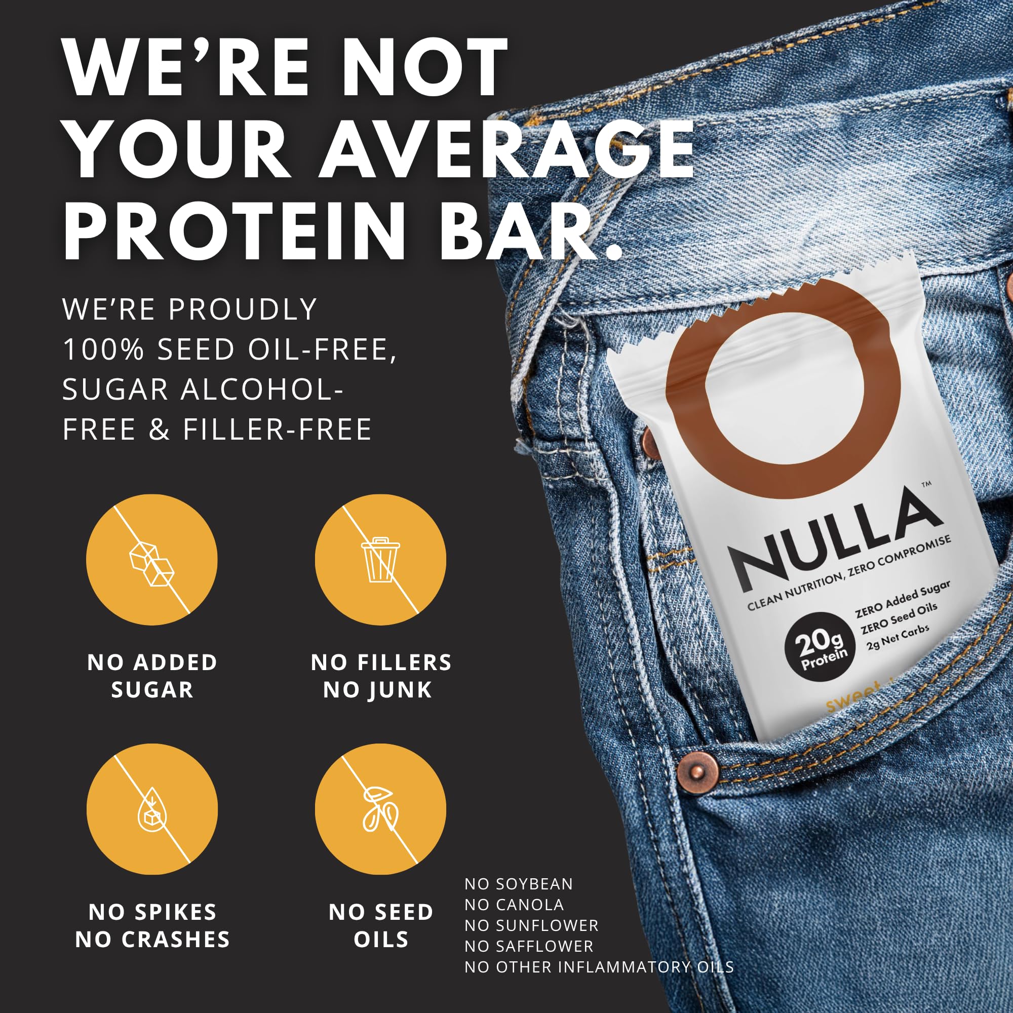 Monk-fruit-sweetened CleanForm Nulla Bar cross-section reveals natural sweetness.