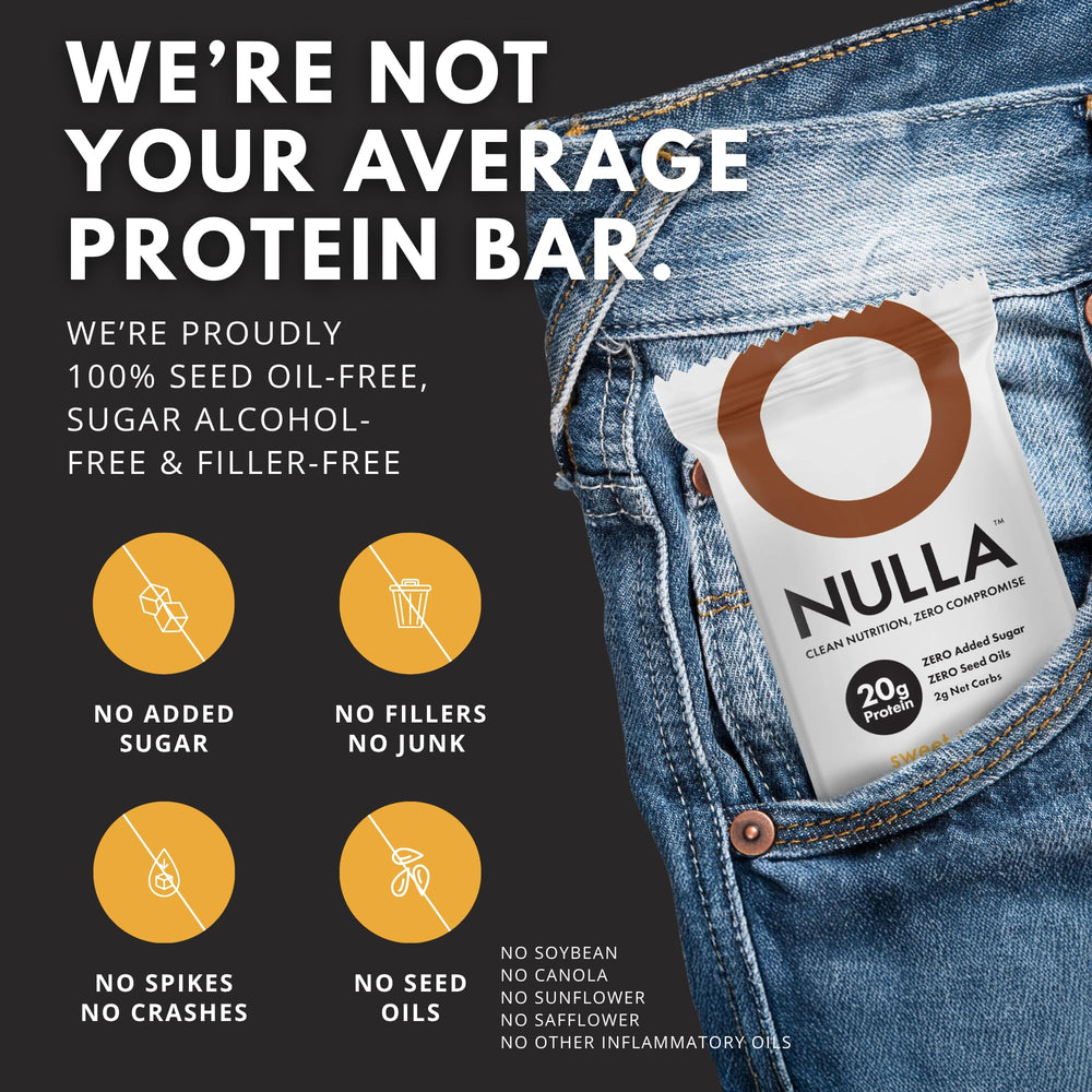 Monk-fruit-sweetened CleanForm Nulla Bar cross-section reveals natural sweetness.