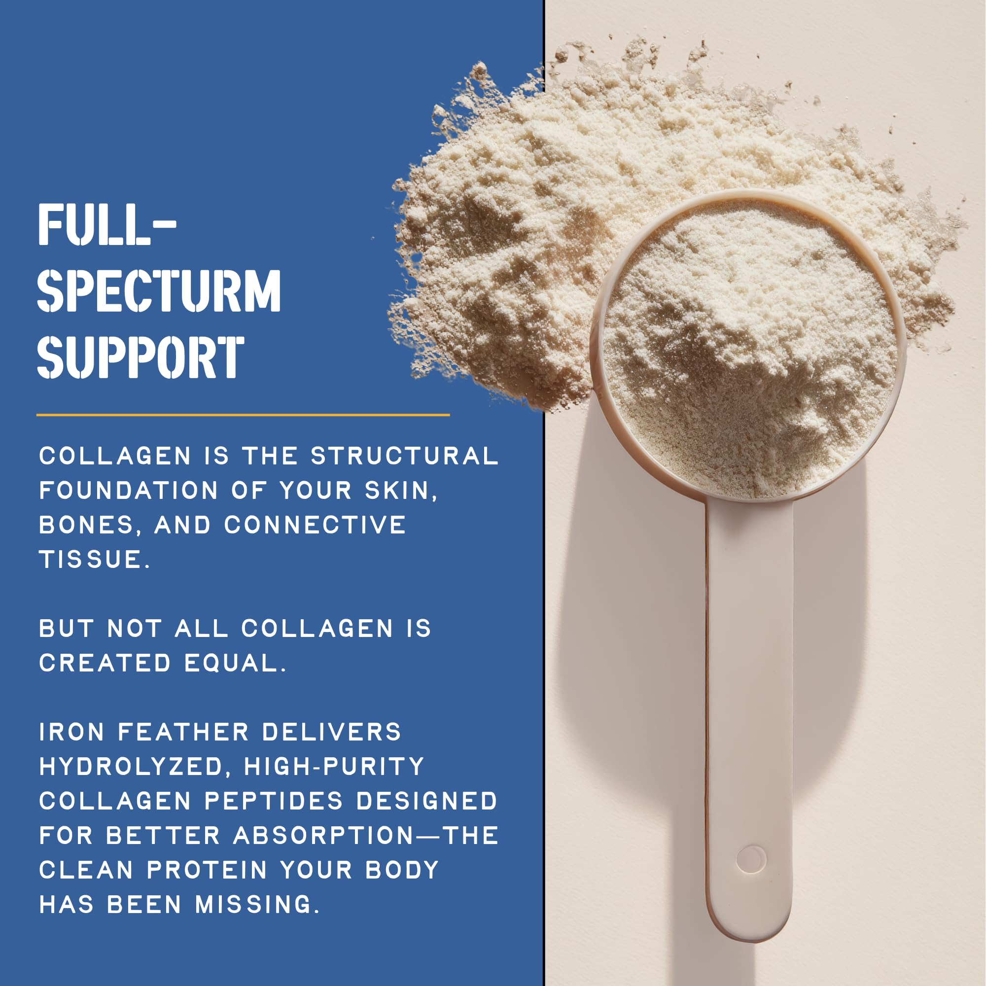 CleanForm Nutrition Iron Feather Vanilla label close-up highlighting collagen types.
