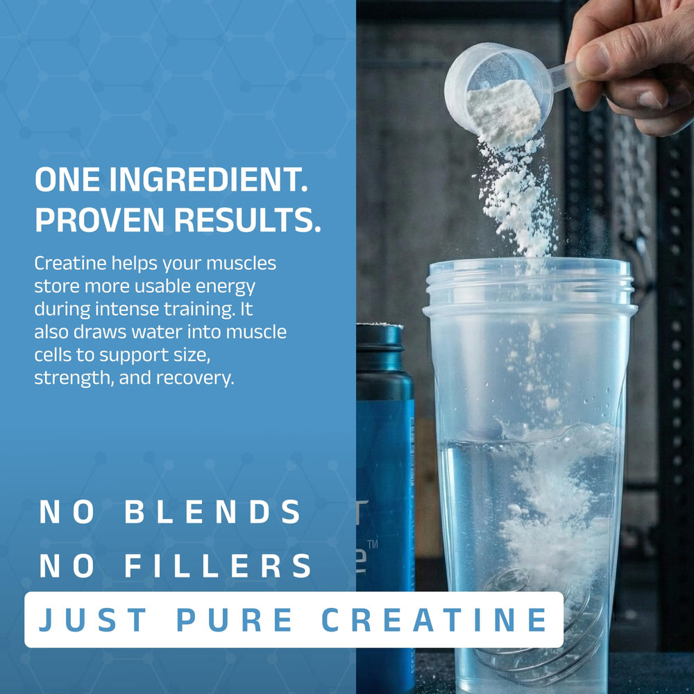Cleanform scoop and jar provide precise creatine dosing.