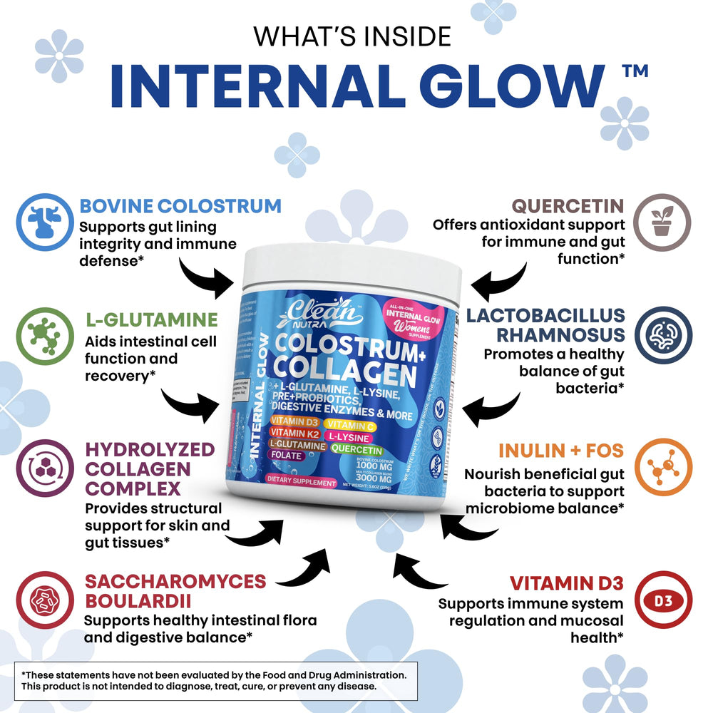 Clean Nutra glutamine powder with scoop supports post-workout balance