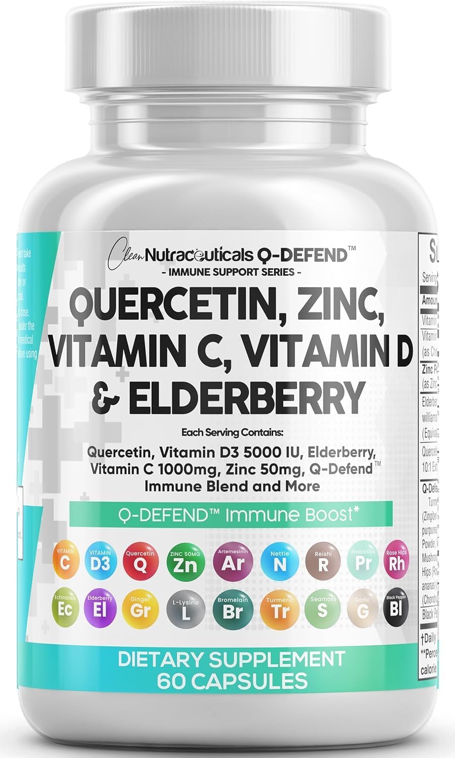 Clean Nutraceuticals Q Defend bottle front supports daily immune resilience