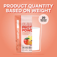 Clean Simple Eats Clear Protein Label close-up highlights gluten-free and soy-free formulation.