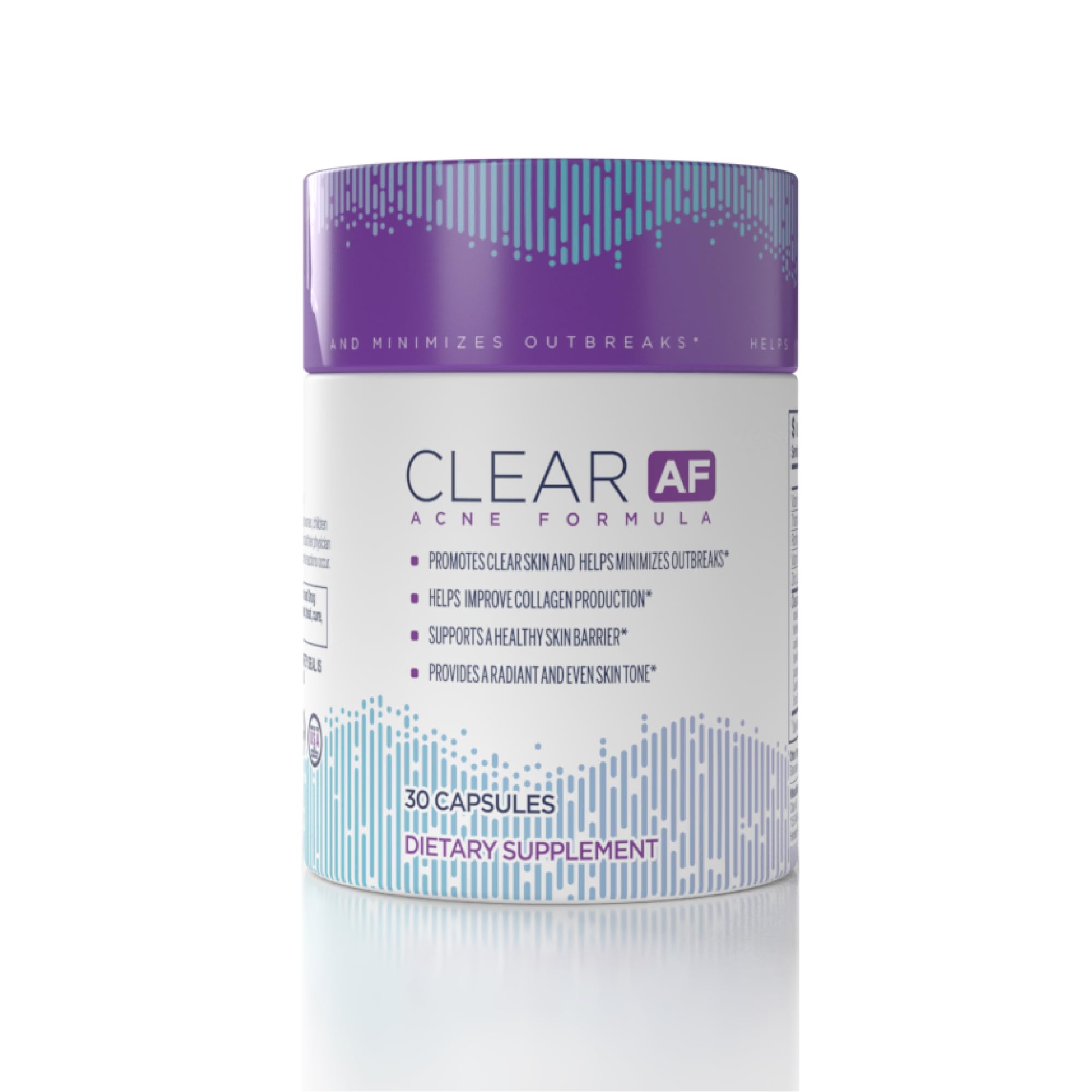 Clear AF Clear Skin Supplement bottle for daily hydration and skin barrier support.