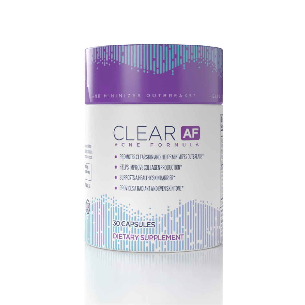 Clear AF Clear Skin Supplement bottle for daily hydration and skin barrier support.