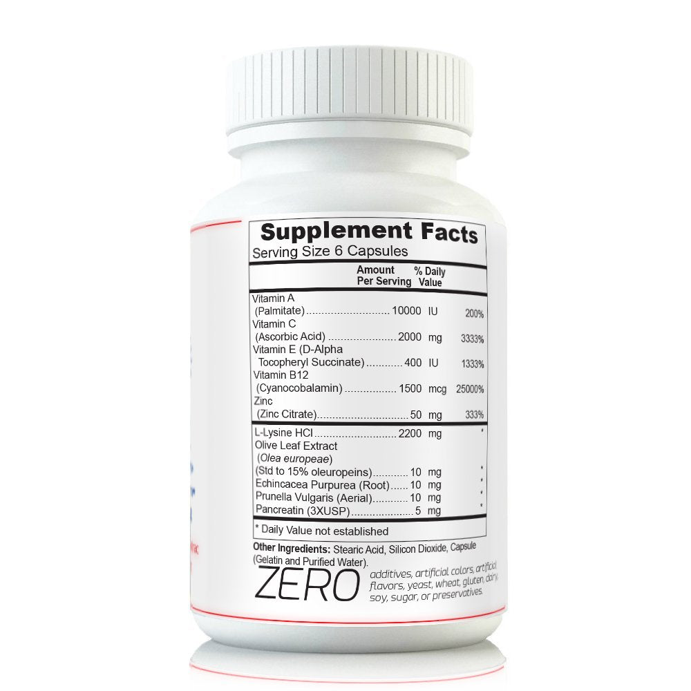 Clear-Biotic L-Lysine bottle packaging showcases 180-count value.