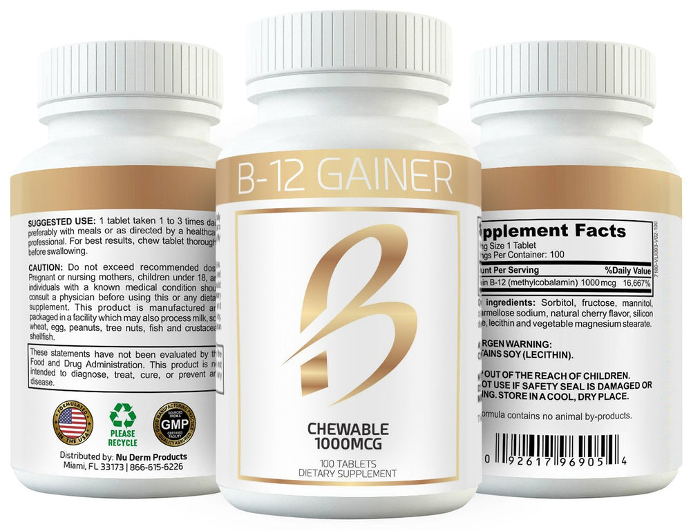 Clear-Biotic Weight Gainer B-12 chewable packaging box clearly labeled for men and women