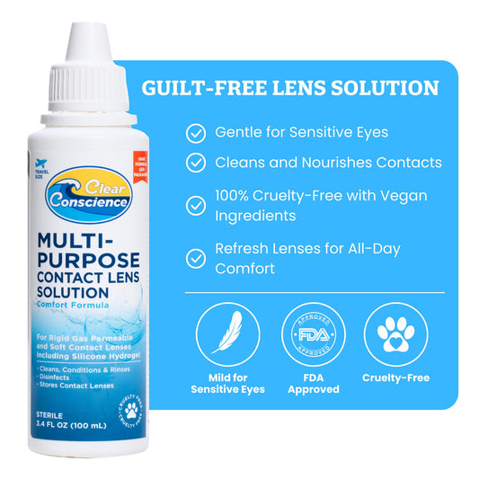 Clear Conscience multi-purpose solution for daily lens maintenance.