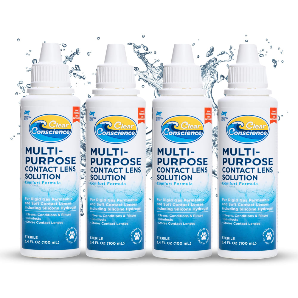 Clear Conscience travel size bottle for on-the-go lens care and cleaning.