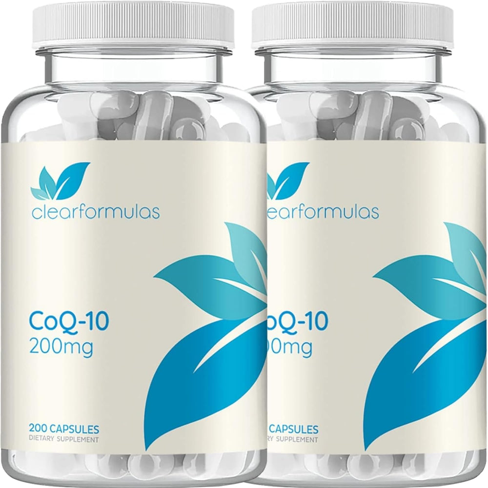 Clear Formulas CoQ10 200mg bottle front view for daily energy and wellness.