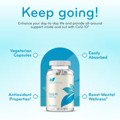 Clear Formulas CoQ10 200mg bottle with glass, fitting into daily routine.
