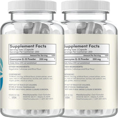 Label detail for Clear Formulas CoQ10 200mg showing 200mg ubiquinone per serving.