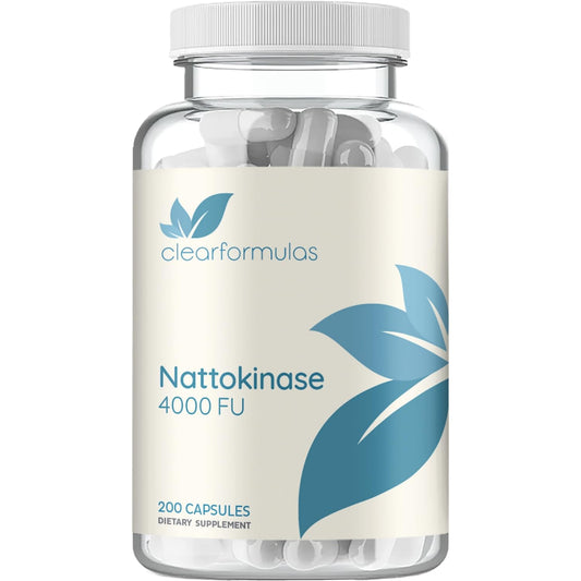 Clear Formulas Nattokinase bottle shows precise 4000 FU dose for daily support.