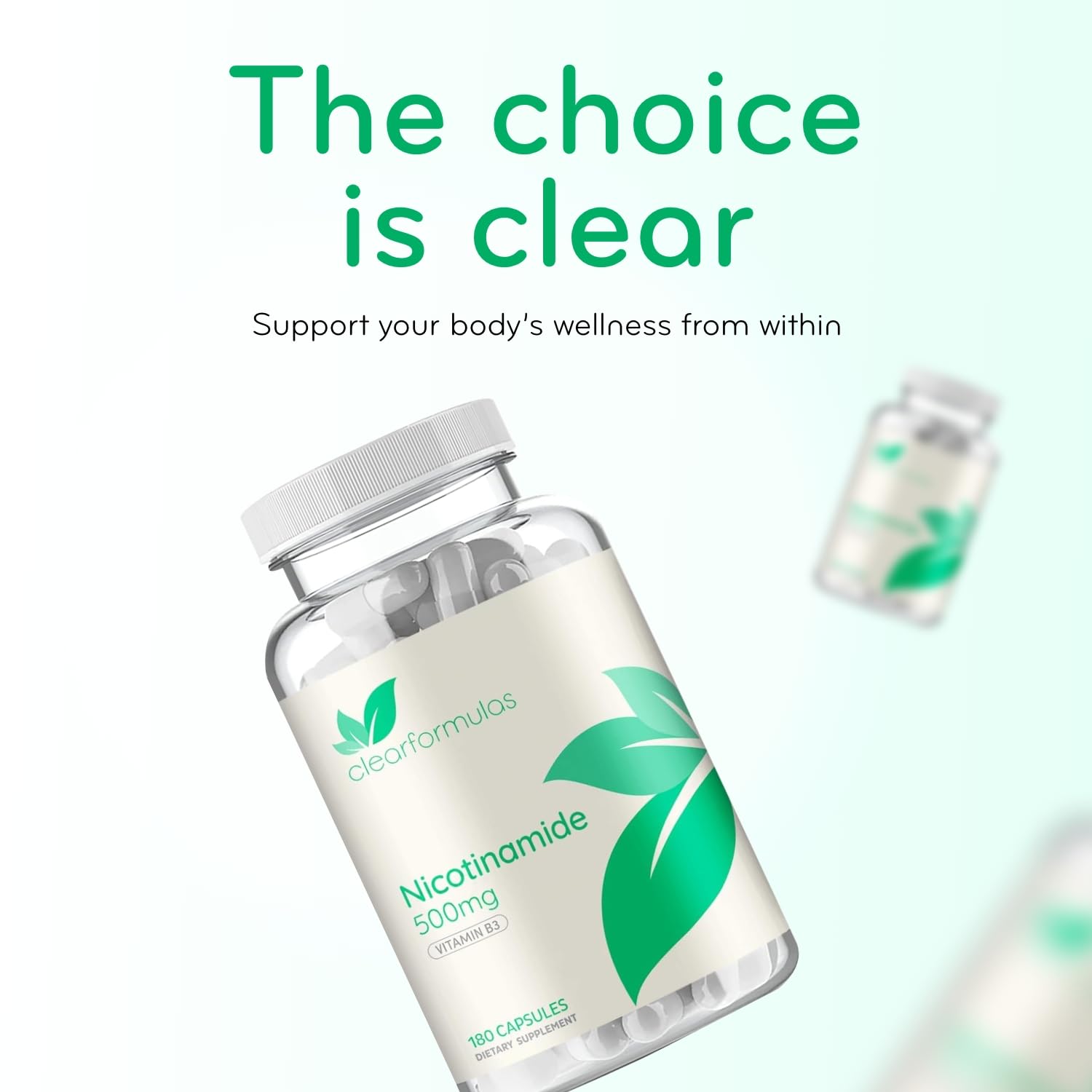 Clear Formulas Vitamin B3 Nicotinamide serving-count label showing 360 servings.