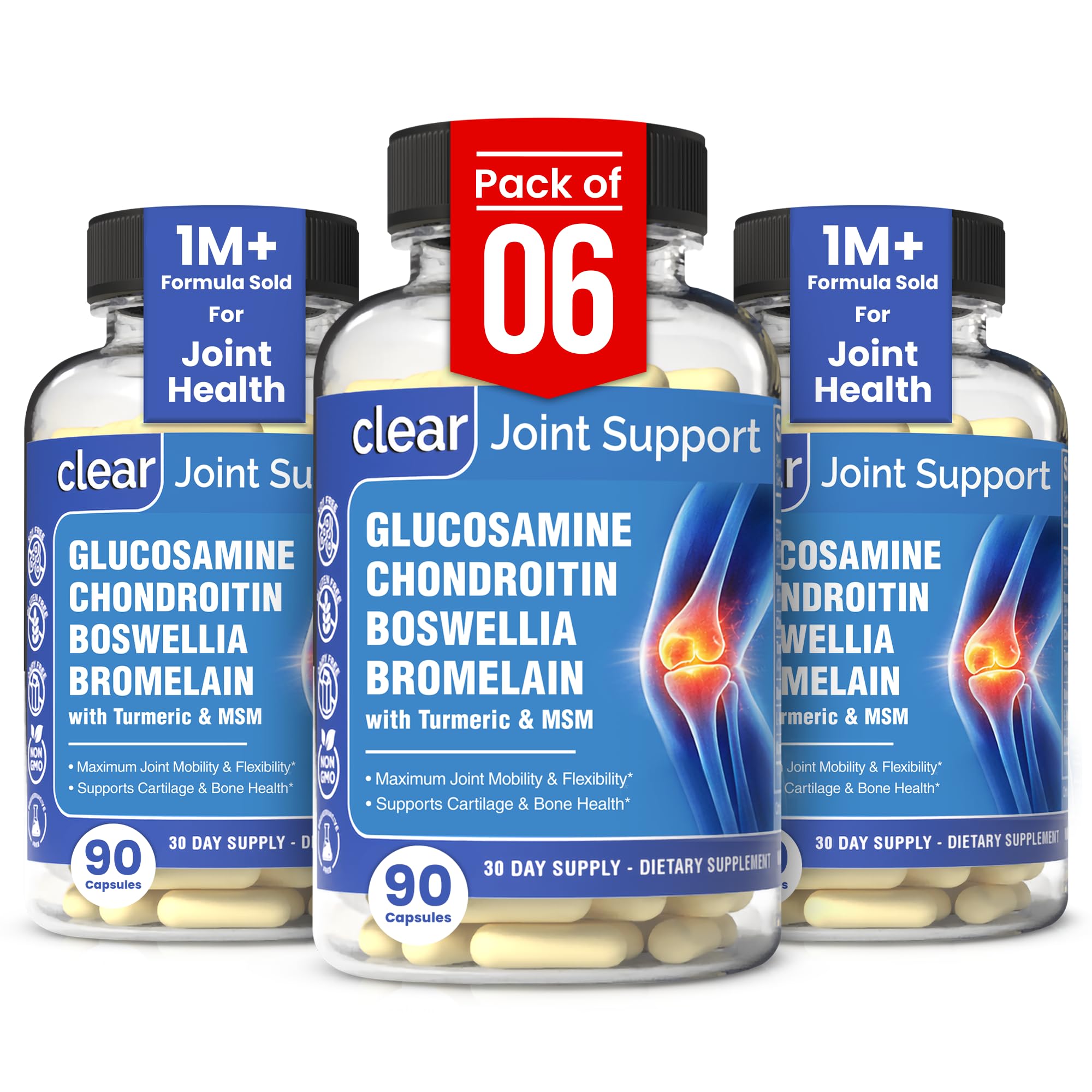 Clear Probiotics glucosamine chondroitin msm bottle front view for daily joint support.