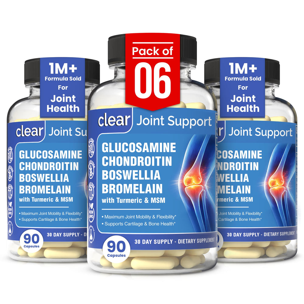Clear Probiotics glucosamine chondroitin msm bottle front view for daily joint support.