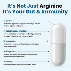 Clear Probiotics Lysine capsules close-up highlighting probiotic strains and vitamin C