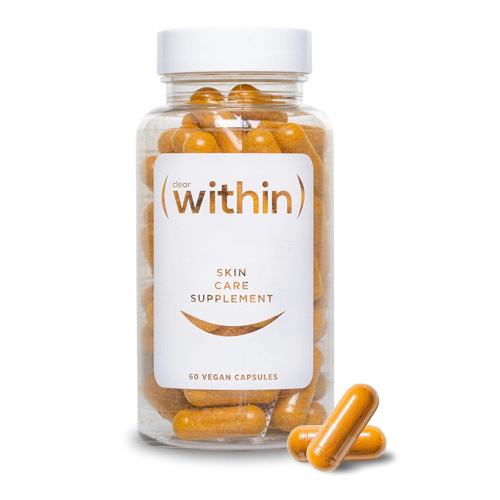 Clear Within Clear Skin Vitamin bottle front promotes a natural, clearer complexion