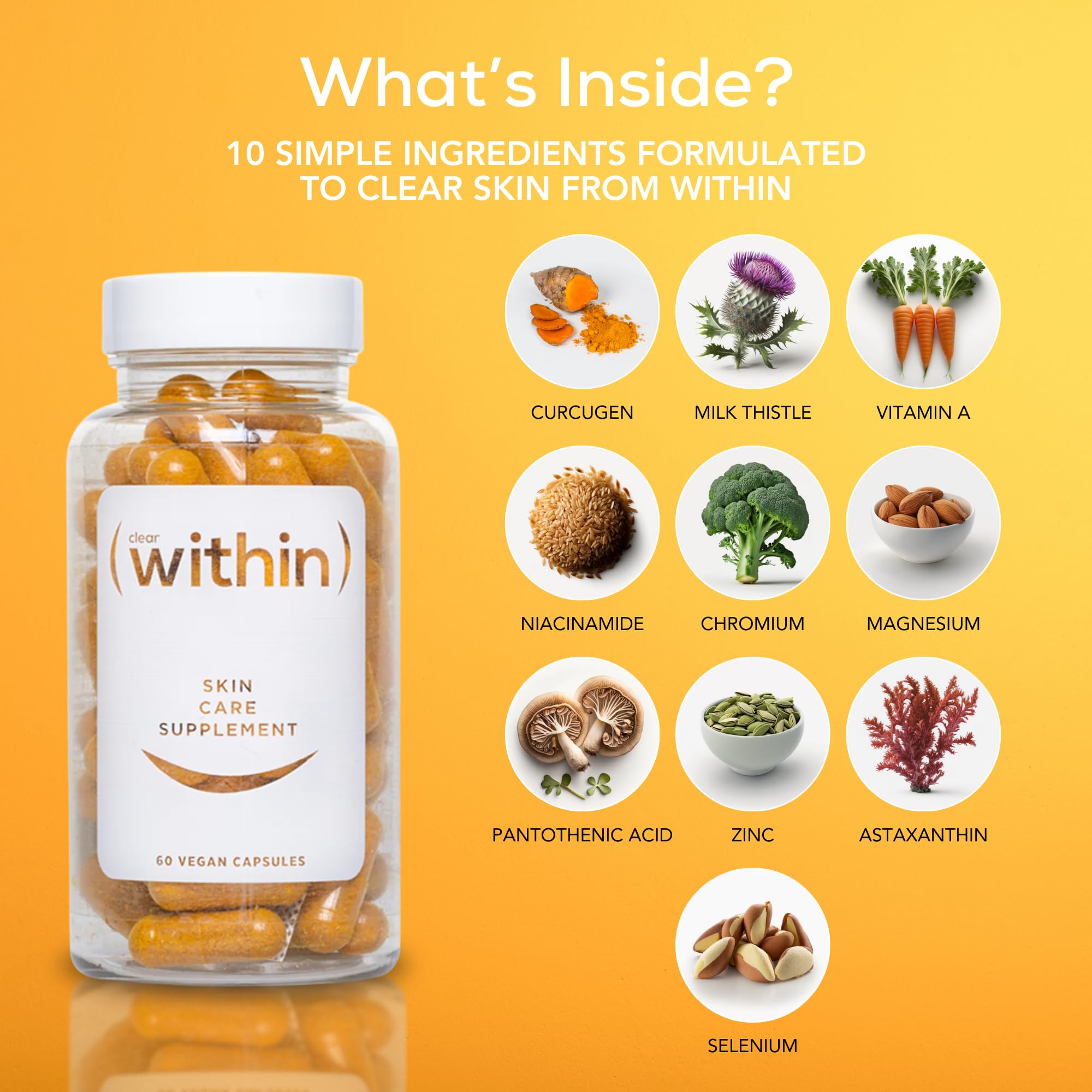Clear Within Turmeric Extract closeup highlights high-bioavailability formula for clearer skin