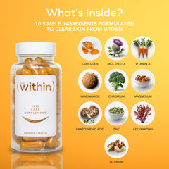 Clear Within Turmeric Extract closeup highlights high-bioavailability formula for clearer skin