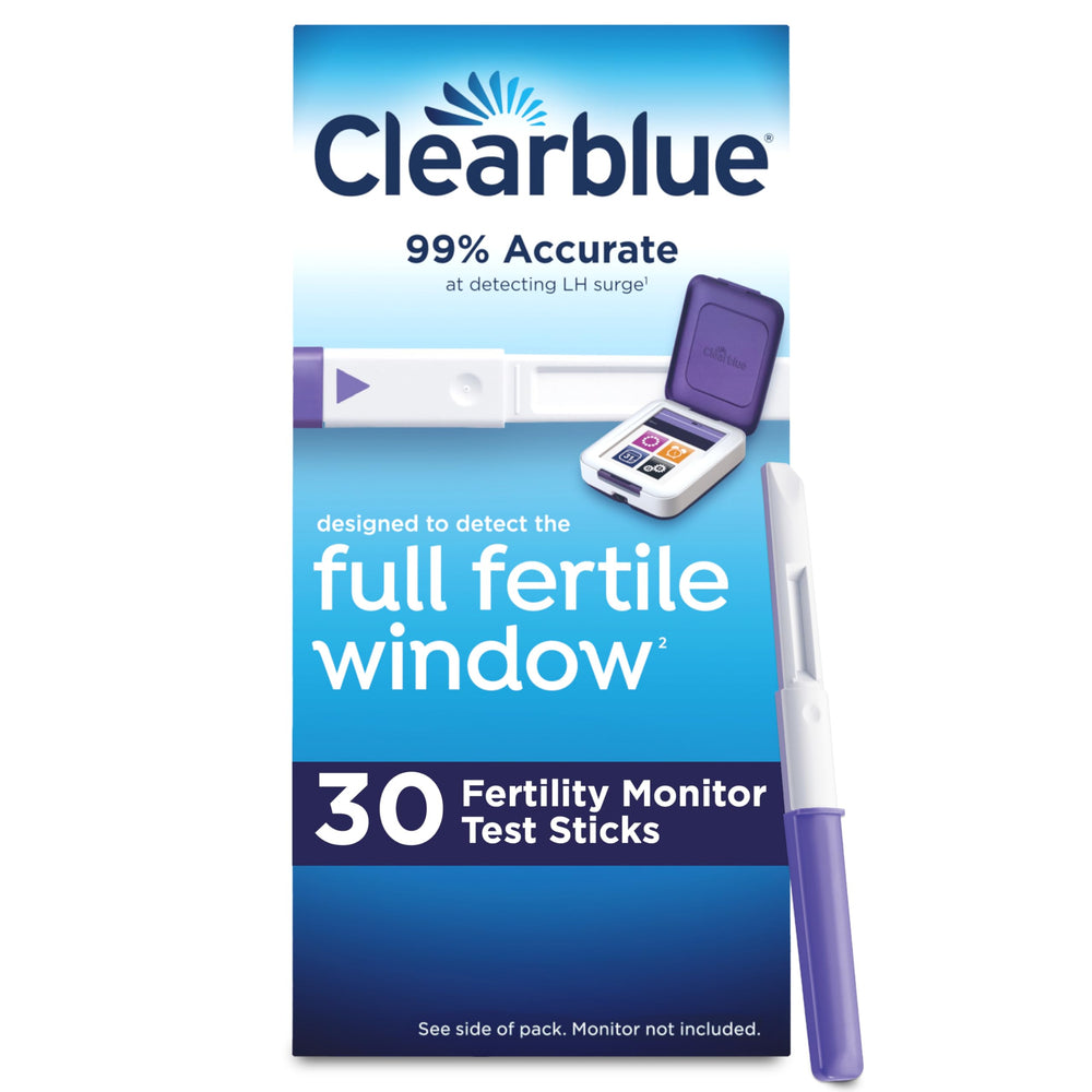 Clearblue test sticks pack for tracking LH and estrogen data to identify fertile days.