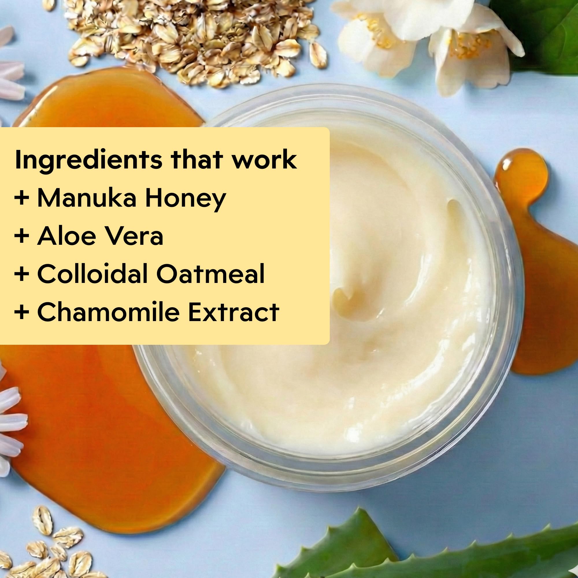 Bottle-shot of Clearbody Organics Manuka Honey Cream emphasizing natural ingredients