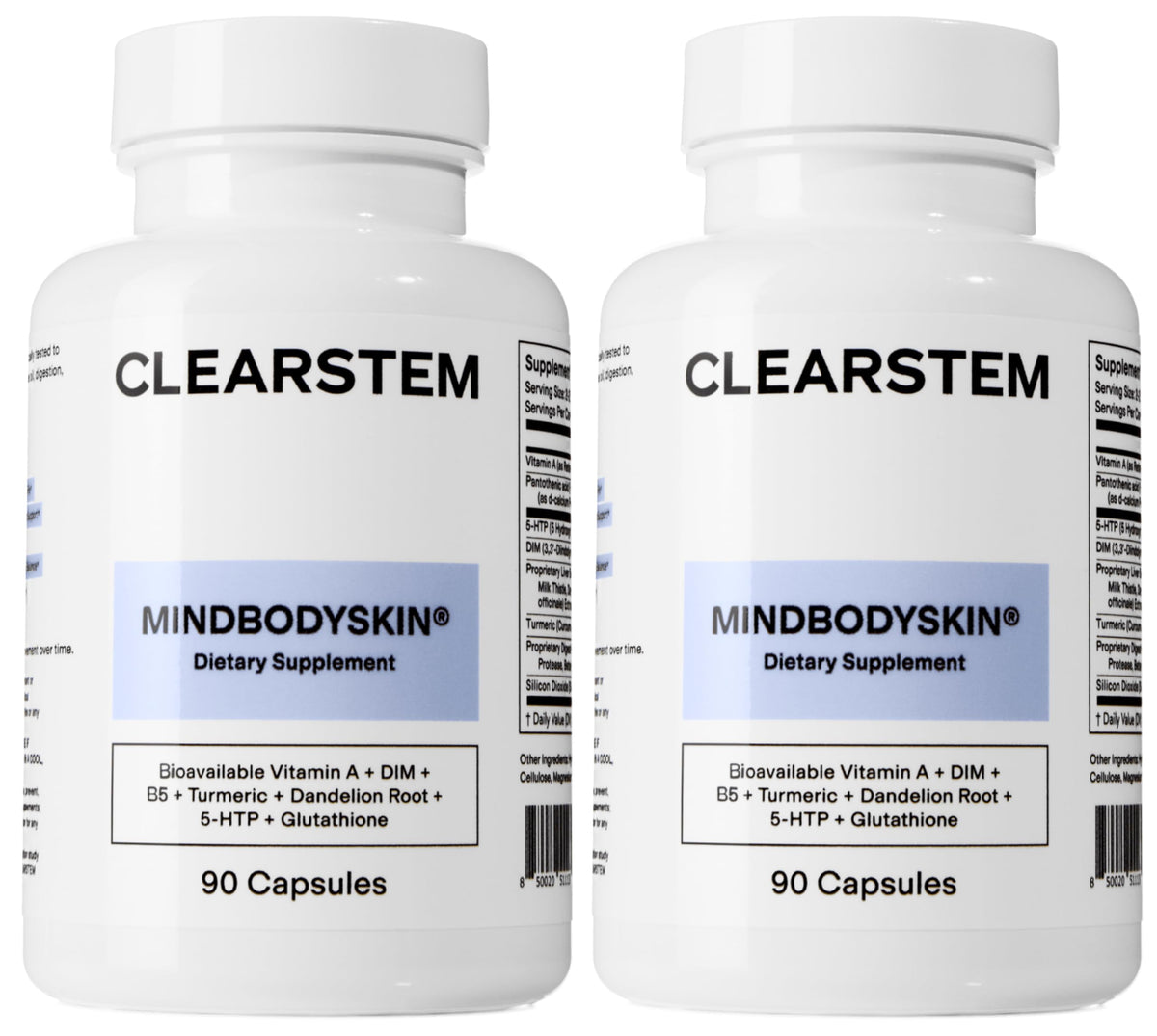 CLEARSTEM MINDBODYSKIN bottle closeup highlighting hormone balance support