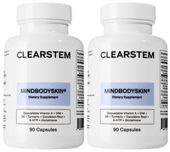 CLEARSTEM MINDBODYSKIN bottle closeup highlighting hormone balance support