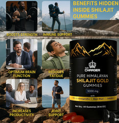 Shilajit Gummies by Cled Charger, close-up, chewy texture for easy use.