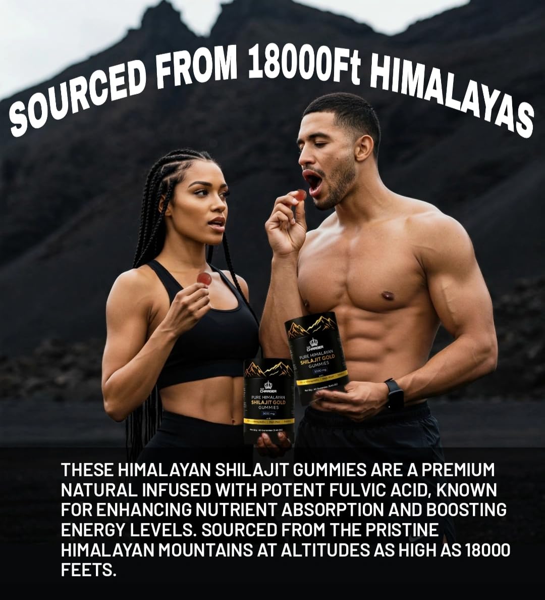 Active lifestyle scene featuring Cled Charger Shilajit Gummies.
