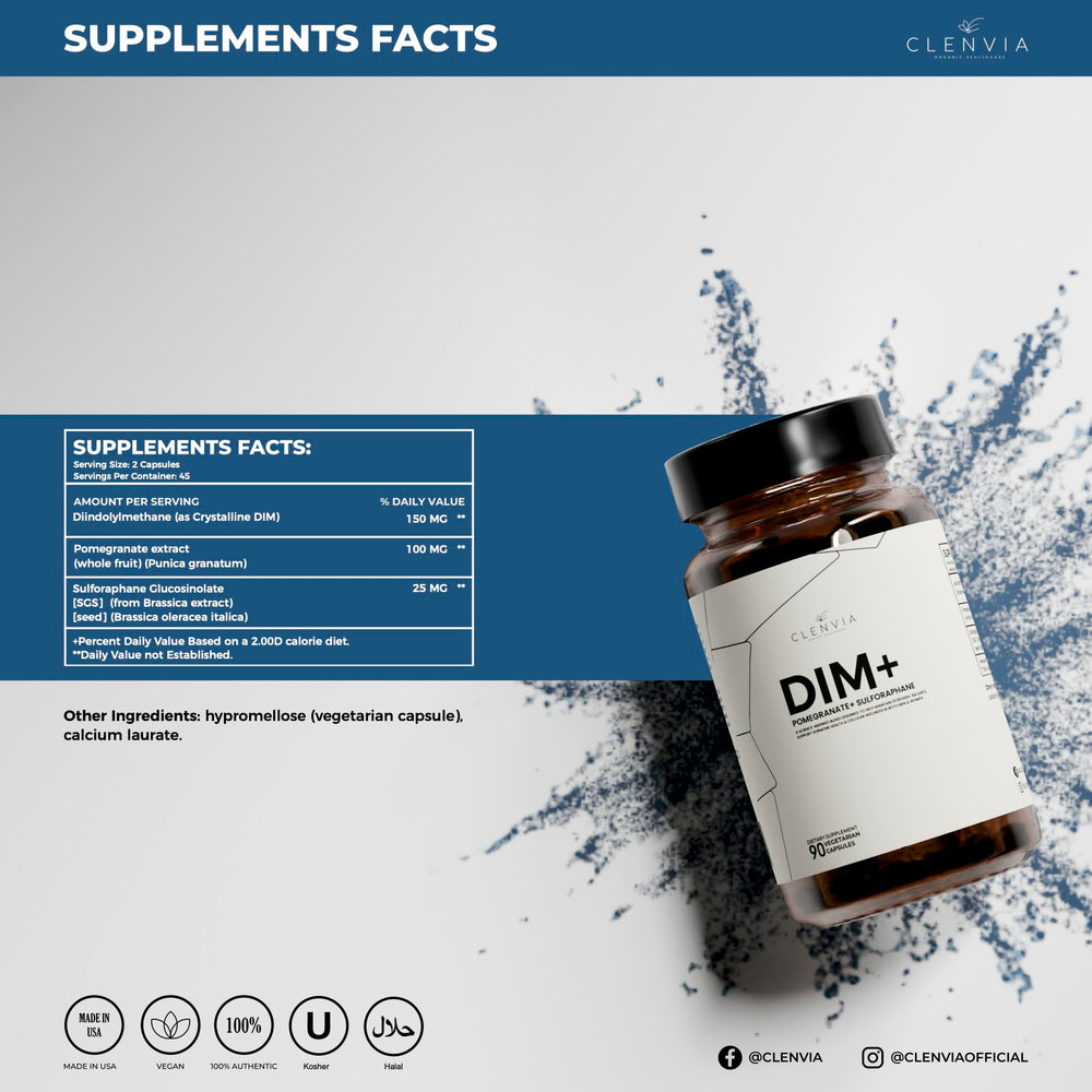 CLENVIA DIM label close-up — clean-label DIM with pomegranate and sulforaphane
