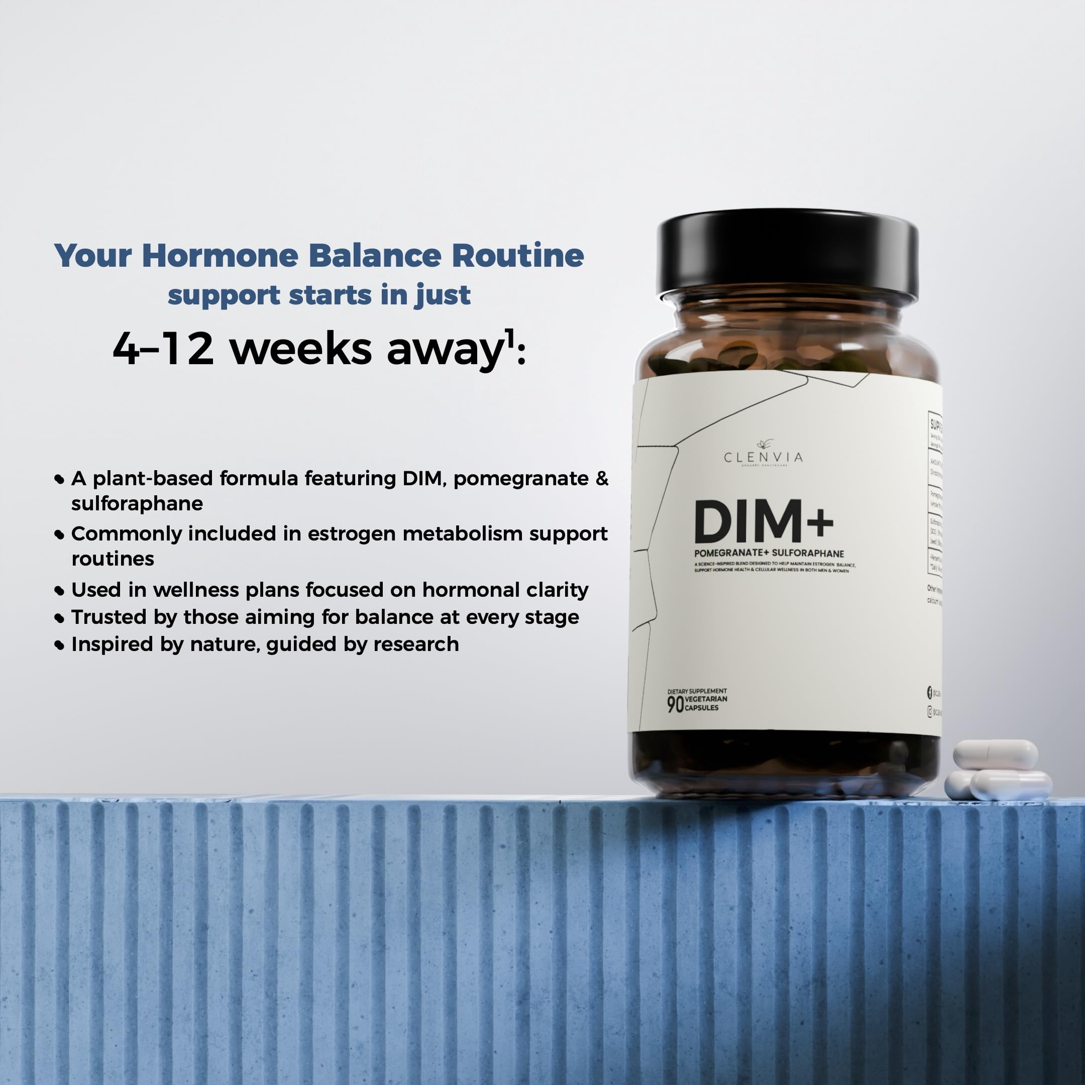 CLENVIA DIM capsules — vegan, non-GMO formula suitable for daily use