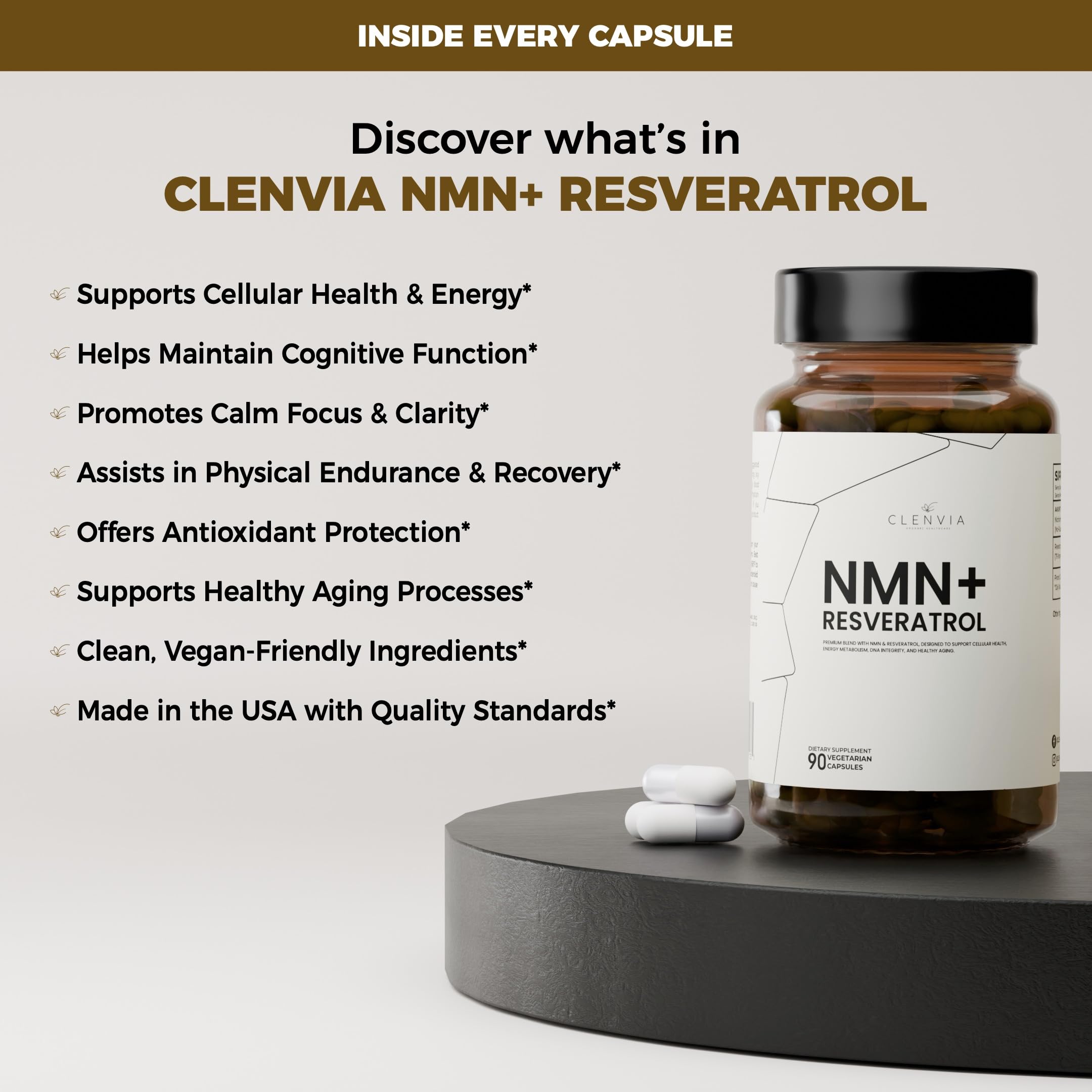 CLENVIA 30-day supply bottle with easy-to-swallow capsules.