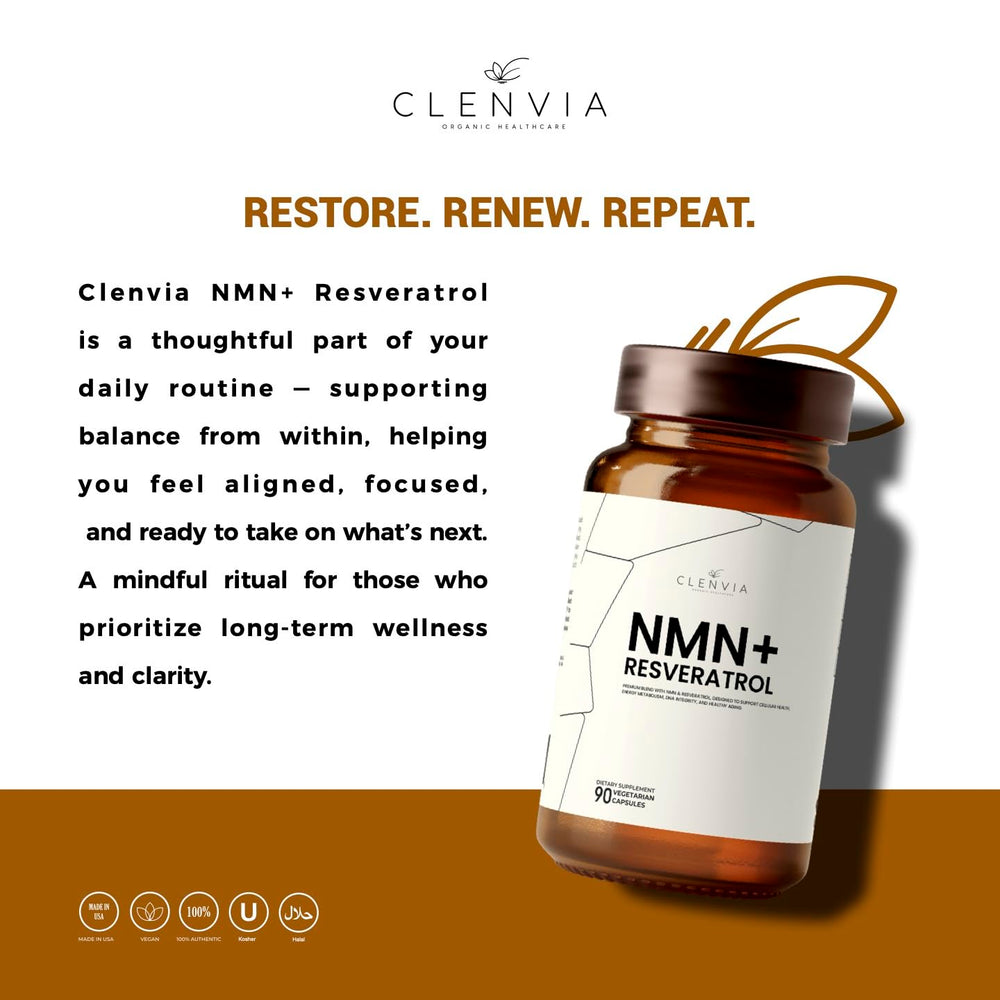 CLENVIA NMN + Resveratrol packaging designed for daily routine.