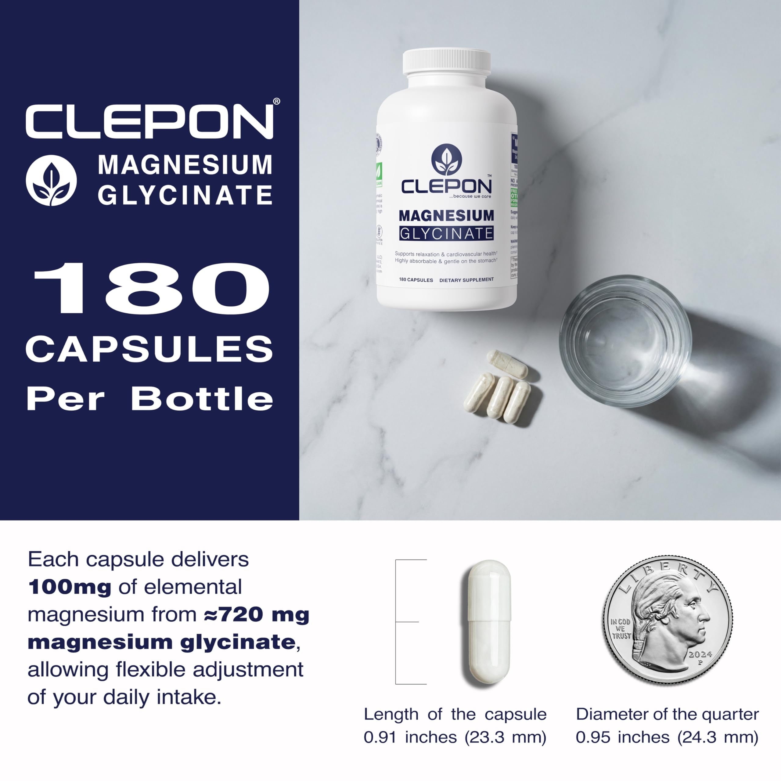 CLEPON Magnesium Glycinate non-GMO symbol confirms purity.