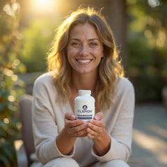 CLEPON Magnesium Glycinate capsules being poured for easy daily dosing.