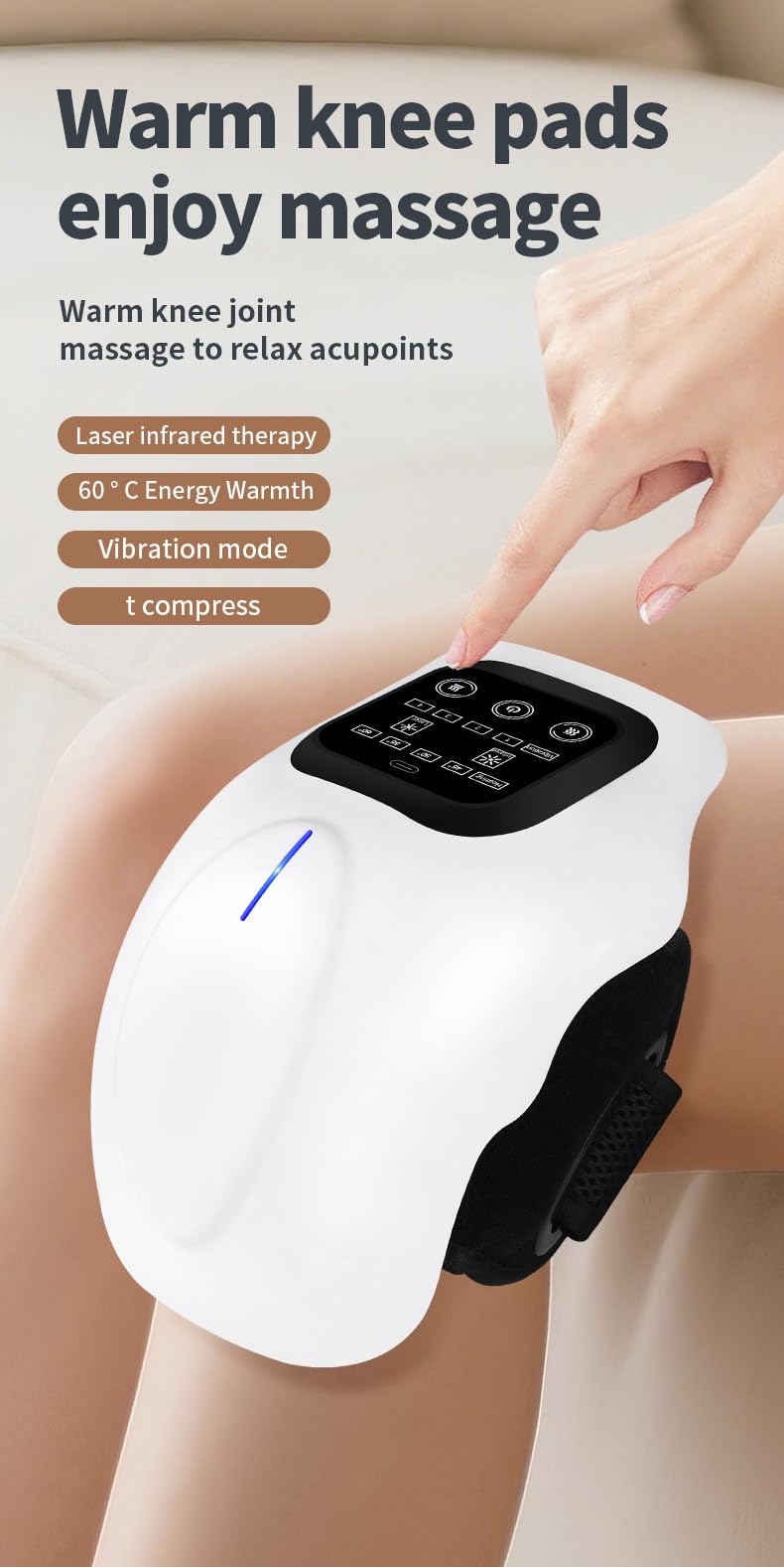 CLEVER BEAR Knee Massager four vibration modes for tailored relief.