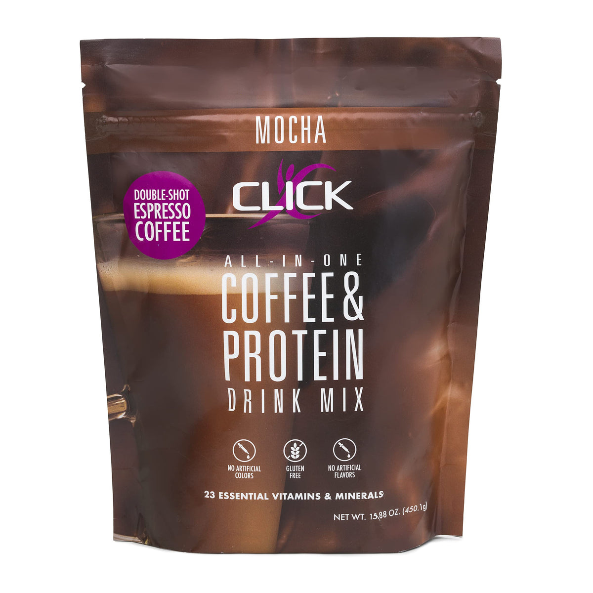 Click Coffee Protein dual-shot espresso for a protein-rich energy boost.
