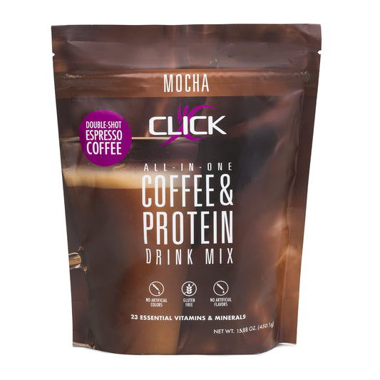 Click Coffee Protein dual-shot espresso for a protein-rich energy boost.